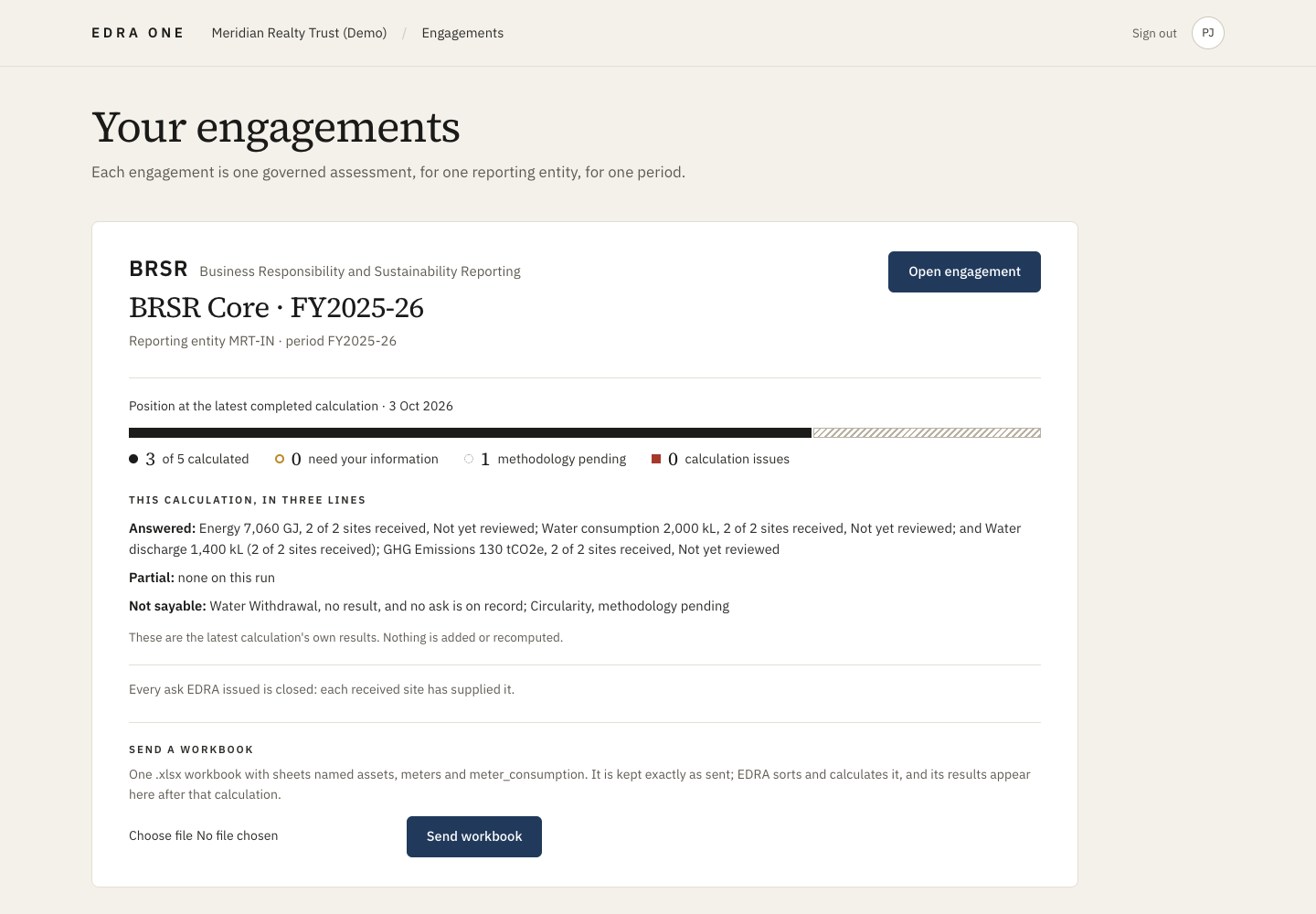 Engagements page after answers were sent and recalculated